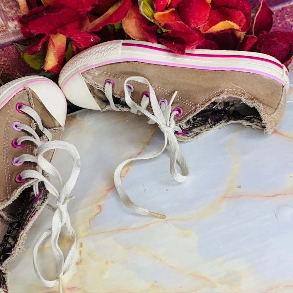 Converse All Star Tan Pink and Purple Lace Up Low Top Sneakers